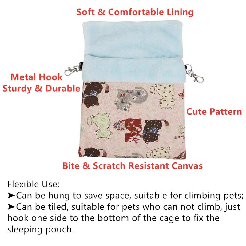 Litewoo Sugar Gliders Sleeping Pouch Bag Small Pet Cotton Hanging Warm Comfortable Nest Bed for Small Animals Squirrels Marmosets Rats Hamster (LARGR,Pink Cat) - Image 3